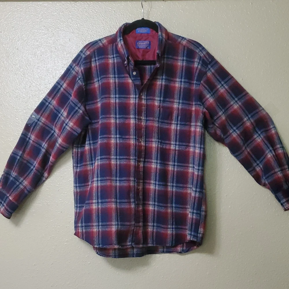 PENDLETON Mens Sz XL Plaid Wool Long Sleeve Button Down Shirt Blue Red Washable - Picture 1 of 9